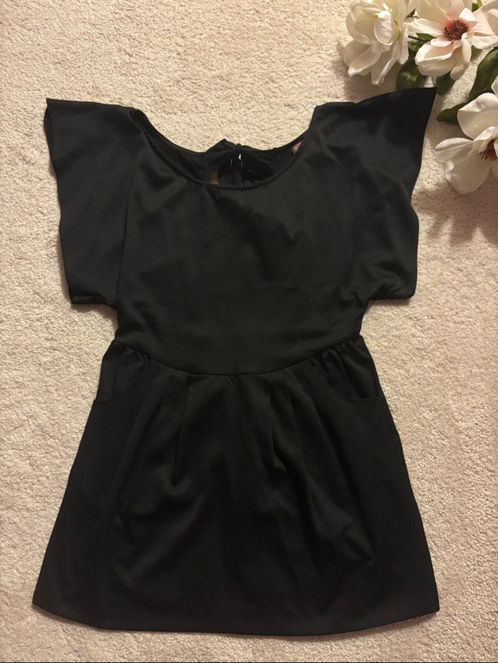 Free People Black Mini Dress with Cut Out and Pockets!